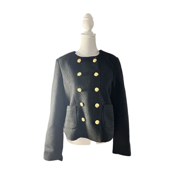 Tuckernuck Women's Black Marais Crew Neck Tweed Jacket Large NWT - Picture 1 of 7